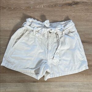 High Waist Cream Tie-Belt Shorts